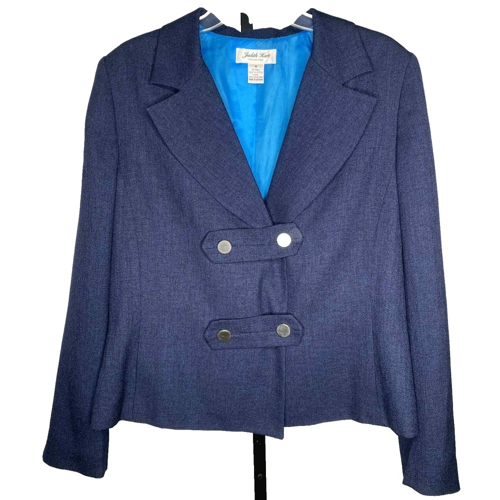 Judith Hart Women's Plus Size 16 military Blazer Jacket Navy Blue silver pleated